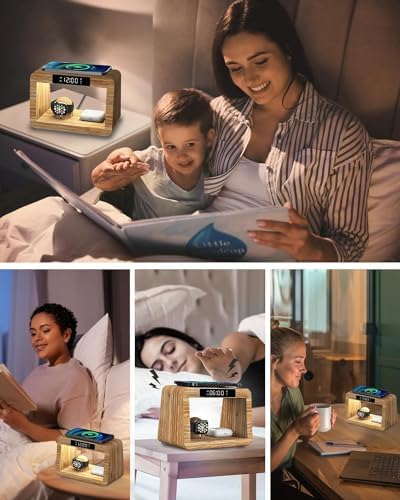Eco-Friendly 3-in-1 Bamboo Wireless Charging Hub with Night Light – Fast Mag-Safe Charger for i Phone 16/15/14/13/12 Pro Max/X/Xs Max/8, Compatible with Air Pods Pro & Apple Watch – Stylish Solution for Tangle-Free Charging and Enhanced Nighttime Convenience