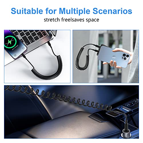 Revolutionary Coiled USB-C to Lightning Charging Cable for i Phone & i Pad – MFi Certified, Apple Car Play Compatible, Retractable Design for Effortless Data Sync & Fast Charging, Ideal for On-the-Go Convenience and Tangle-Free Organization