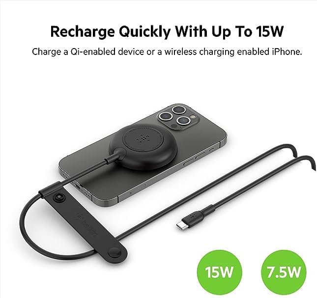 Belkin 7.5 W Magnetic Portable Wireless Charger Pad – Effortless Mag Safe Compatibility for i Phone Models 14, 13, 12, 11, XS Max, X, 8, 7, 6 s, 6, Plus – Fast Charging with 6.6 ft Long Cable for Ultimate Convenience – Sleek, Durable Design for Home, Office, and Travel Use – Enhance Your Charging Efficiency with Magnetic Alignment Technology