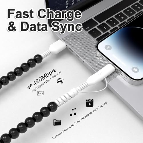 Coolden 2 in 1 USB C Charging Cable – 3.3 ft Multi-Device Fast Charger for i Phone 16/15/14 Pro Max & Galaxy S25/S24/S23 Ultra – Durable Black Beaded Cord for Seamless Data Transfer & Enhanced Compatibility – Ideal for On-the-Go Charging