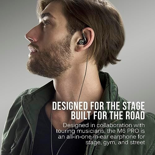 MEE audio M6 PRO In-Ear Monitor Headphones – 2 nd Gen Model with Superior Sound Quality, Customizable Fit Memory Wire Earhooks, and Durable Replaceable Cables for Professional Musicians – Noise Isolation Earbuds with Dual Cord Options (Black) – Perfect for Live Performances and Studio Recording
