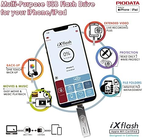 256 GB i Xflash USB Type C & Lightning Photo Backup Stick – Apple MFi Certified Storage Solution for i Phone & i Pad – Effortless Photo and File Transfer with High-Speed Performance – Ultimate Dual Compatibility for Travelers and Photographers
