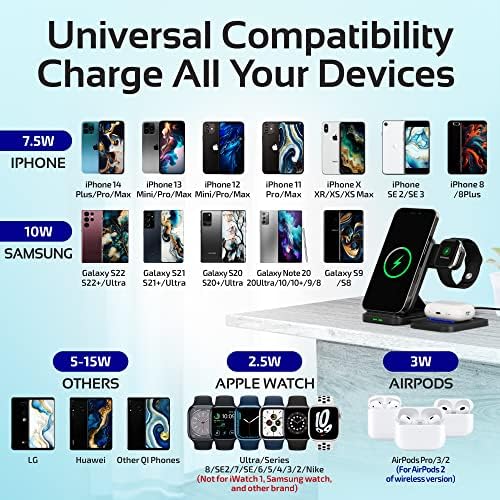 Revolutionary 3-in-1 Wireless Charging Station for Apple & Samsung Devices – Fast, Foldable Dock for i Phone 11-16, Apple Watch Series 3-9, Air Pods Pro & More – Ultimate Convenience & Speed in a Sleek Design for Your Home or Travel Needs
