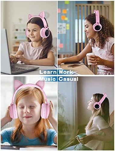Vibrant Cat Ear Wireless Bluetooth Headphones for Kids and Teens – Fun LED Light-Up Design, Foldable Portability for Travel and Gaming – Superior Comfort for Long Listening Sessions on i Pads and Smartphones (Purple)