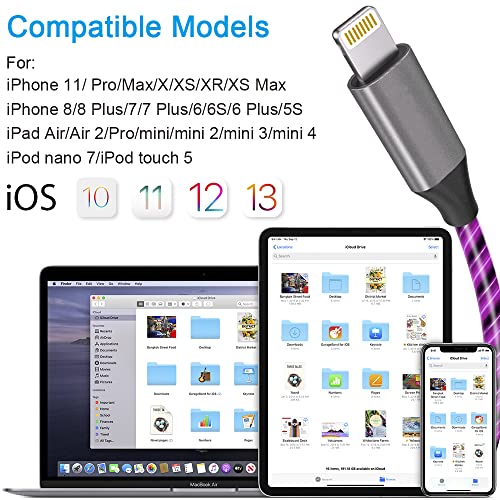 LED Light-Up i Phone Charging Cable – MFi Certified 6 FT USB A to Lightning Fast Charger for i Phone 13, 12, 11, X, XS, XR, 8, 7, 6 S, 5 S, i Pad, i Pod Touch (Durable Purple Design) – Effortless Monitoring & Enhanced Speed