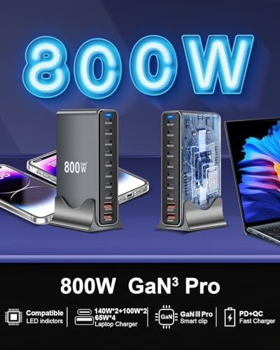 High-Powered 440 W Ga N 8-Port USB-C Charging Hub – Dual PD & PPS Fast Charger for Mac Book Pro/Air, i Phone 16/15/14/13/Pro Max – Compact, Durable Solution for Home, Office & Travel Efficiency