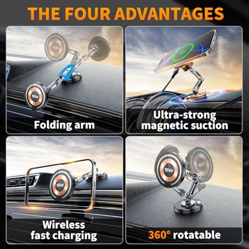 Transform Your Driving Experience with the 15 W Magnetic Wireless Car Charger Mount – Versatile 360° Adjustable Holder for i Phone 12-16 & Samsung Devices – Effortless Fast Charging & Secure Navigation on Dashboard or Windshield
