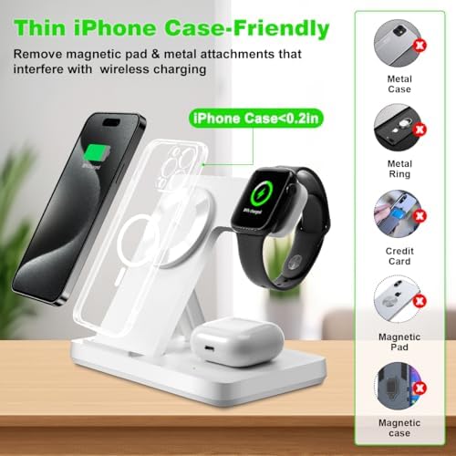 Revolutionary 3-in-1 Magnetic Wireless Charging Station for Mag Safe i Phone 12-16 Series, Effortless Charging Hub for Apple Watch (Series 2-10, Ultra, SE) & Air Pods (3, 2, Pro) – Rapid Charge Technology, Space-Saving Design, Ultimate Device Compatibility and Durability
