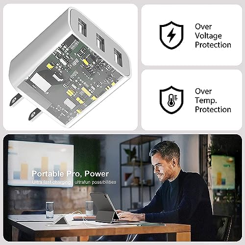 Versatile 3-Port USB Wall Charger – Fast Charging Adapter for i Phone 14/13/12/11 Pro Max, i Pad, Samsung Galaxy & More – Multi-Device Power Solution for Home, Office, and Travel – Compact Design for Enhanced Compatibility and Speed