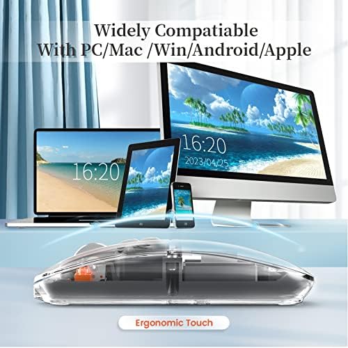 Sleek A.JAZZ Wireless Bluetooth 5.1 & 2.4 G Mini Mouse – Lightweight, Rechargeable, and Silent for Ultimate Focus in Office, PC, Mac, and i Pad Use – Stylish Transparent Design with Nano USB-C Receiver for Enhanced Compatibility and Performance