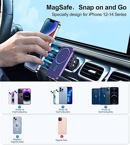 Mag Safe Car Mount Charger for i Phone – 360° Rotating Magnetic Wireless Vehicle Charger with Fast Charging Capability, Perfectly Compatible with i Phone 16/15/14/13/12 Series, Effortless Air Vent Installation for Ultimate Convenience