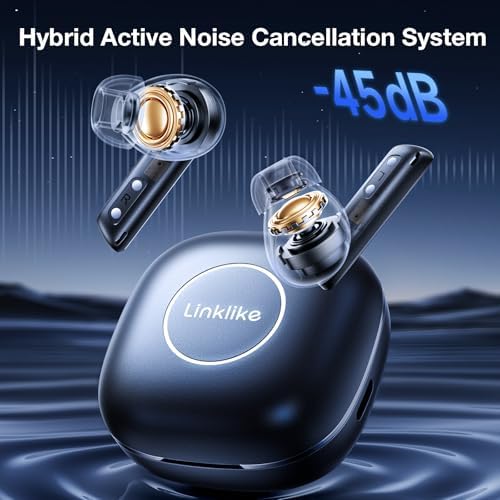 Linklike Premium Noise Cancelling Earbuds with Advanced 3-Mode Smart ANC – Unmatched Hi-Fi Sound with Deep Bass, 48.6 Hours of Playtime, Ergonomic Comfort for All-Day Wear, AI-Enhanced Call Clarity, Bluetooth 5.3 for Flawless Connectivity & Touch Controls – Ideal Solution for Audiophiles and Professionals