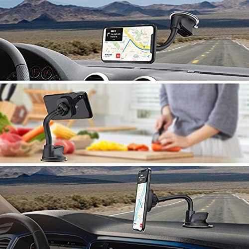 APPS2 Premium Magnetic Car Phone Holder – Versatile Dashboard & Windshield Mount with Flexible Arm & Robust Suction Cup, Ensuring Optimal Smartphone Accessibility for All Models – Your Ultimate Driving Companion for Hands-Free Navigation and Seamless Communication