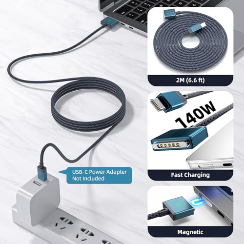 seynli 140W USB-C to Magnetic 3 Cable for MacBook Power Adapter, Nylon Braided Safe 3 Cable Compatible with Book Air 2024 M3 Pro & Max 13″ 15″, MacPro 2021 2023 14″ 16″, Mac Book Air 2022 2023, 6.6ft – Enhanced Compatibility and Speed