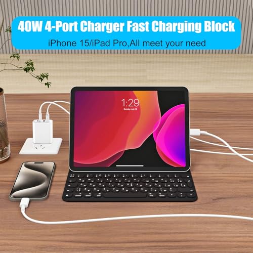 Ultra-Fast 4-Port USB C Wall Charger for i Phone 15 – 40 W Multi-Device Power Hub with Two 10 FT USB C to C Cables – Compact & Portable Design for Effortless On-the-Go Charging – Perfect Compatibility with i Phone 15 Series, i Pad Pro, and More – Reliable Safety Features for Optimal Device Protection