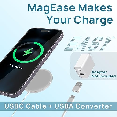 Magnetic Wireless Charger – 15 W Fast Charging Pad for i Phone 12/13/14/15/16 & Air Pods – Sleek Blue Design with USB-C Cable & USB-A Converter – Effortless Magnetic Alignment & Compact Portability for Ultimate Convenience