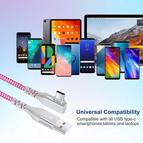 10 FT USB to C Cable 3 Pack – Fast Charging Right Angle Nylon Braided Charger for i Phone 16, Samsung Galaxy S25 & More – Superior Durability & Enhanced Comfort for Gaming & Streaming – Universal Compatibility for All Devices
