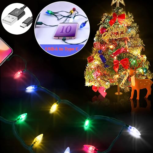 Festive LED Holiday Charging Cables – MACLARONX 2 Pack USB-A to Type-C 55″ Charger with 10 Decorative Bulbs for Fast Charging Compatibility with Samsung and Android Devices – Perfect for Christmas Decor and Efficient Power Solutions