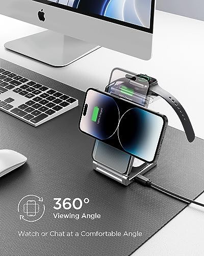 Hohosb Foldable 3-in-1 Magnetic Wireless Charger Station – Premium Zinc Alloy Design for i Phone 15/14/13/12, Air Pods Pro/3/2, and Apple Watch – Mag Safe Compatible, Fast Charging, and Travel-Friendly Solution for All Your Devices (Blue)