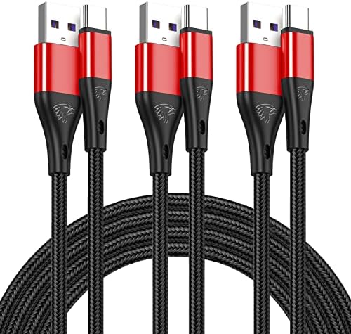 Premium 10 FT USB Type C Cables – Fast Charging 3 A, 3-Pack Nylon Braided Quick Charger Cords for Samsung Galaxy S21/S20/S10/S9/S8 Plus, Note 20/10/9/8, LG V50/V40/G8 – Durable & Tangle-Resistant Blue Charging Solution for Maximum Efficiency