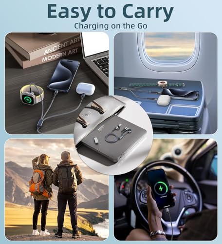 4 FT USB-C Multi-Device Charging Cable Duo for Apple Watch and i Phone – Superior 3-in-2 Charging Solution for i Watch Models and i Phone 16/15/14/13/12/11 & Galaxy S23 – Enhanced Rapid Charging, Exceptional Durability, and Total Convenience for Mobile Users