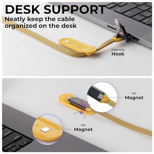 In Charge XL 200 cm 6-in-1 Universal Charger Cable – 100 W Fast Charging USB C & Lightning Adapter for Smartphones, Tablets & More, Durable Yellow Design for Maximum Flexibility and Compatibility