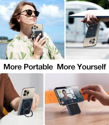 TORRAS 5,000 m Ah Magnetic Power Bank with Integrated Stand – Ultra-Slim Wireless Charger for i Phone 15 Series & Samsung Galaxy S24 Ultra – Fast Charging Convenience for On-the-Go Power Needs – Lightweight & Durable Design for Effortless Portability