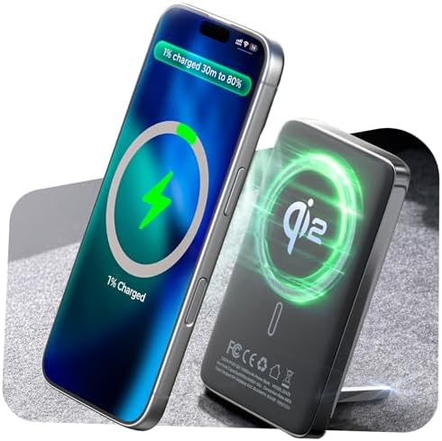 LISEN Qi2 Certified 15 W Mag Safe Portable Charger – 10,000 m Ah Battery Pack with Foldable Stand, Fast 30 W USB-C Charging for i Phone 16/15/14/13 – Sleek Wireless Power Bank for On-the-Go Convenience and Enhanced Compatibility