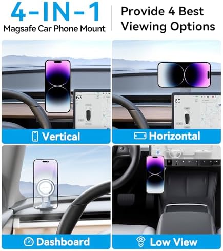 Nycetek Premium Foldable Magnetic Phone Mount for Tesla Models Y, 3, S, and X – Ultimate Dashboard Solution for i Phone & Samsung – Unmatched Stability, Effortless Installation, and Space-Saving Design for Enhanced Driving Safety and Convenience