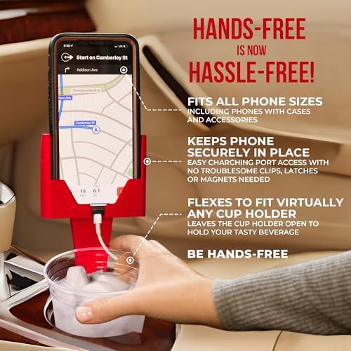 Universal Cup Holder Phone Mount for Cars & Trucks – Hands-Free Convenience, Fits All Phone Sizes & Cases, Made in USA, 2-Pack Black – Ideal for Navigation and Charging Access