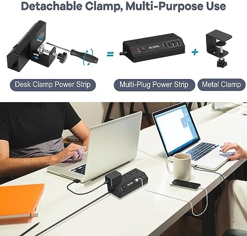 Revolutionize Your Workspace with the Ultimate Desk Clamp Power Strip USB C – Multi-Plug Charging Station Featuring 4 Outlets and 4 USB Ports, Including Rapid USB-C for Efficient Device Charging – Compact Surge Protector for Phones, Tablets, and Computers – Enhance Productivity and Declutter Your Desktop