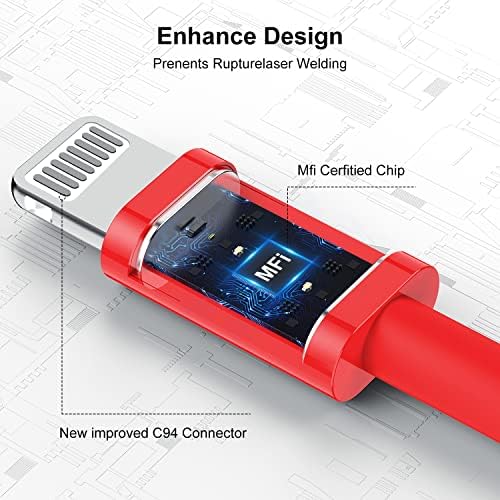 6-Foot Apple MFi Certified Charging Cable – 3 Pack Lightning to USB Cords for Fast Charging i Phone 14/13/12/11/XS/XR/i Pad – Durable Design with Extended Reach for Effortless Device Use – High-Speed, Reliable Connection for Home, Office, and Travel