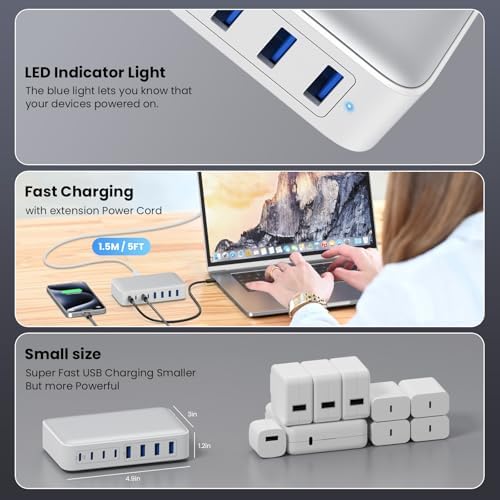 200 W Ga N III USB C Charging Hub – 6-Port Fast Charging Station for Laptops and Devices – PD 65 W Compatible with Mac Book Pro, i Pad, i Phone 15/16, Galaxy S23/S24, Steam Deck & More – Ultimate Universal Charger for Home, Office & Travel