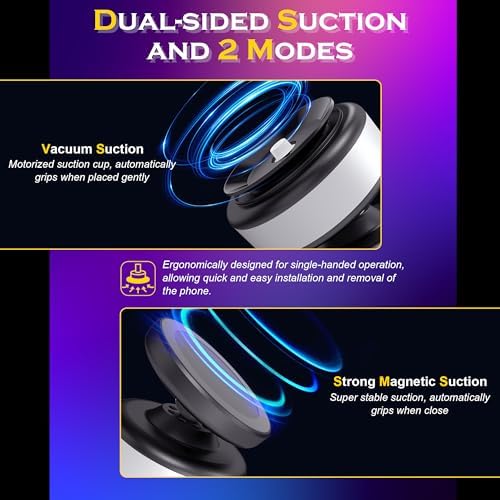 Revolutionary 360-Degree Adjustable Vacuum Magnetic Phone Holder for Vehicles – Effortless Hands-Free Operation with Superior Stability and Enhanced Compatibility for i Phone 16/15/14/13/12 and More – Ideal Car Accessory for Navigation and Streaming