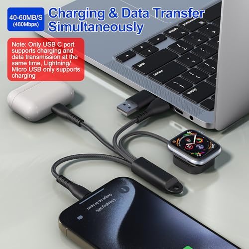 Transform Your Charging Routine with the 60 W Fast Charge 3-in-2 USB C Cable – MFi Certified Compact Solution for Apple Watch & Multi-Device Compatibility – Perfect 6.5-Inch Travel Charger for i Phone 16/15/14 & Galaxy Smartphones – Durable, Efficient, and Ideal for On-the-Go Power Needs