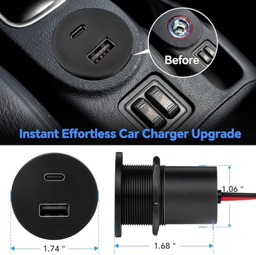 Acegoo High-Efficiency 12 V Dual Port USB Charger Socket – 30 W PD Type-C & 18 W QC3.0 Fast Charging Solution for RVs, Campers, Trucks, and Boats – Sleek Aluminum Design with Recessed Mount for Space-Saving Installation – Ultimate Power Delivery for All Your Devices