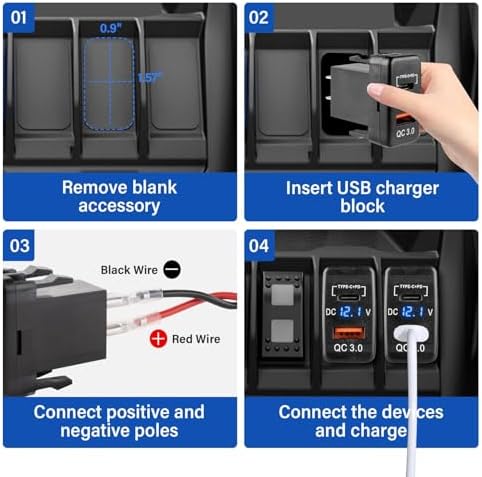 Anina Advanced Dual USB C Car Charger Socket for Toyota – 12 V/24 V Fast Charging PD3.0 & QC3.0 Outlet with LED Voltmeter for Tundra 2005-2006, 4 Runner 2003-2009, Hilux 2005-2014 – Compact Design for Enhanced Performance and Safety Monitoring