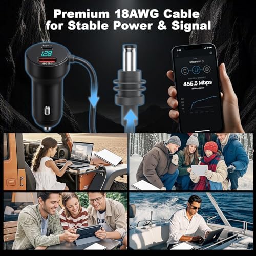 3-in-1 Starlink Mini Car Charger – Advanced DC Power Cable with PD 36 W & QC 3.0 Fast Charging, LED Voltage Indicator, 12 V-24 V Vehicle Power Adapter for Cars, RVs, and Trucks – Ultimate Compatibility for On-the-Go Connectivity