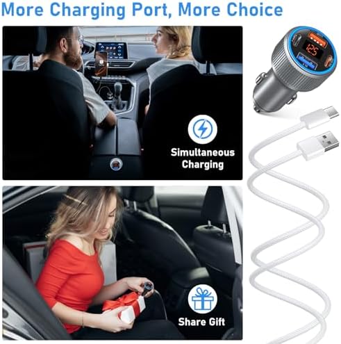 Premium 65 W Multi-Port USB C Car Charger for i Phone 16/16 e/15 Pro Max & Samsung Galaxy Devices – Dual USB-C Fast Charging Adapter with Integrated Voltmeter for Safe, Efficient Power Delivery on the Go – Ideal for Family Road Trips & Daily Commutes