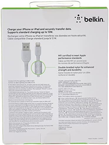 Belkin Boost Charge Braided Lightning Cable – 6.6 ft (2 M) – MFi Certified Durable i Phone Charger – Fast USB to Lightning Charging Cable for Seamless Syncing – Enhanced Compatibility for All Apple Devices – Stylish White Design for Modern Aesthetics