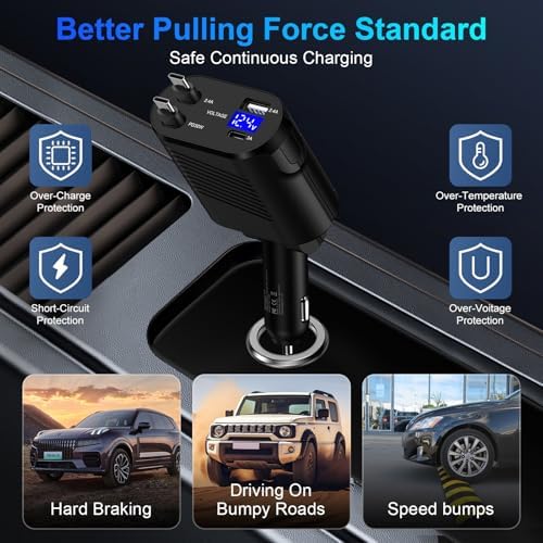 Ultimate 4-in-1 Retractable Car Charger for i Phone 16 e and Samsung Galaxy S Series – 45 W USB-C Fast Charging Adapter with Tangle-Free Design for Seamless Device Compatibility on the Go