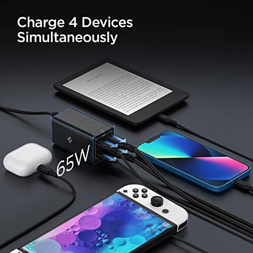 Spigen 120 W Ga N III 4-Port USB C Charging Station – Ultimate Fast Charging Solution for Mac Book, i Pad, i Phone 16/15/14/13, HP, Dell XPS & More | High-Efficiency Multi-Device Power Hub with Compact Design for Home & Travel