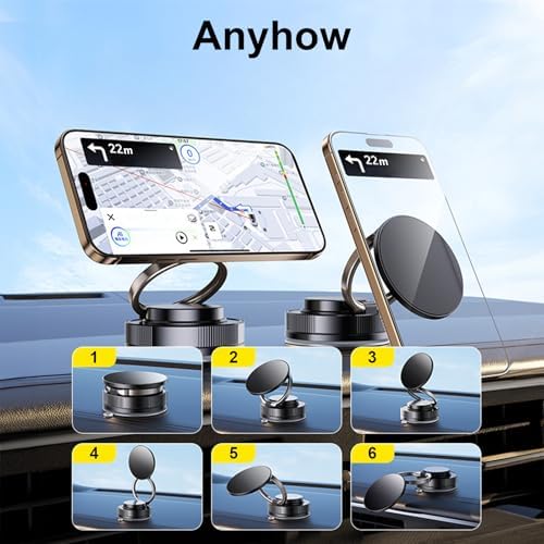2025 Upgraded Vacuum Magnetic Car Phone Holder for Magsafe with N56 Grade Magnets, 360° Rotatable and 180° Flippable Car Phone Mount, Cell Phone Holders for Car & All Smartphones (Black) – Enhanced Compatibility and Speed