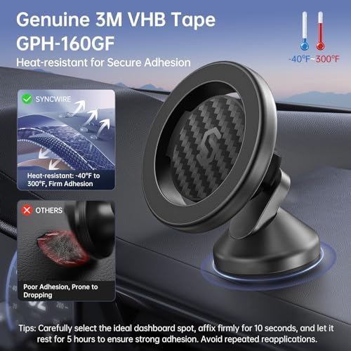SYNCWIRE 360° Magnetic Car Mount for i Phone & Samsung – Effortless Dashboard Installation with Strong Adhesion – Secure Phone Holder for Safe Navigation and Streaming – Sleek Design for Modern Vehicles – Enhanced Mag Safe Compatibility