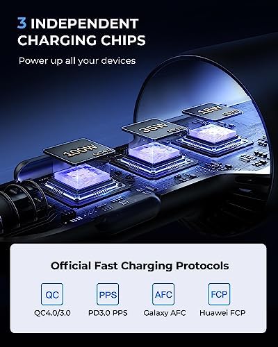 JOYROOM 120 W Ultra-Fast Car Charger with 3 Ports – PD100 W & PD35 W USB-C Fast Charging Adapter for i Phone 16, 15 Pro Max, Samsung Galaxy S25, S24, i Pads, and Laptops – Includes Premium USB-C Cable for Enhanced Compatibility and Safety on the Go