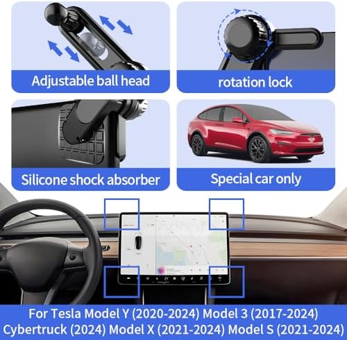 Tesla-Compatible Magnetic Wireless Charging Phone Holder: Fast Charge Auto Mount for Model Y, Model 3, Cybertruck, Model X & Model S (2020-2024) – Premium Interior Accessory for Enhanced Convenience and Style