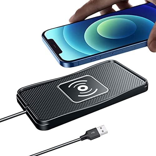 Fast Charging Wireless Qi Car Charger Pad – 15 W, 10 W, 7.5 W Compatibility for i Phone 14/13/12/11 & Samsung Galaxy S Series – Sleek Non-Slip Design with Safety Features for Effortless On-the-Go Power – Ideal for Air Pods & Galaxy Buds