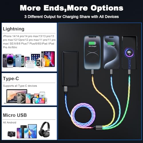 Illuminate Your Charging Experience with the 6 FT LED Light Up Flowing i Phone Charger – MFi Certified Lightning Cable for Fast Charging and Data Sync – Compatible with All Apple Devices Including i Phone 14/13/12/Pro/11/X/XS/XR/8/7/6/5 S/SE and i Pad – Stylish Glowing Indicator for Low-Light Visibility and Enhanced Durability