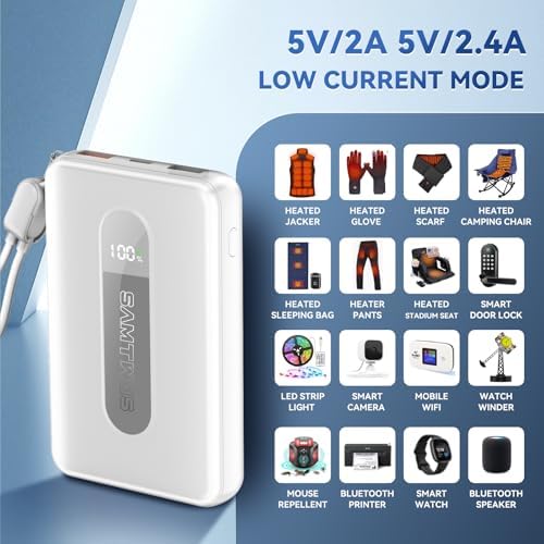Ultimate 10,000 m Ah Portable Charger with Built-in USB-C Cable – Fast Charging Power Bank for Heated Vests, Jackets, and Outdoor Gear – Essential Battery Pack for i Phone, i Pad, and Android – Compact and Durable Design with Lanyard for On-the-Go Convenience