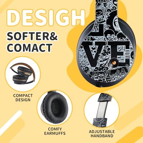 Ultimate Comfort Wireless Bluetooth Headphones for Kids – Ergonomic Over-Ear Design with Soft Protein Cushions for Unmatched Listening Pleasure – Perfect for Gaming, Music, and Active Lifestyles – Sleek Black and White Aesthetic for Ages 3 to 21 – Lightweight and Durable for Long-Term Use – Ideal Wireless Sports Headset with Extended Battery Life for Endless Enjoyment